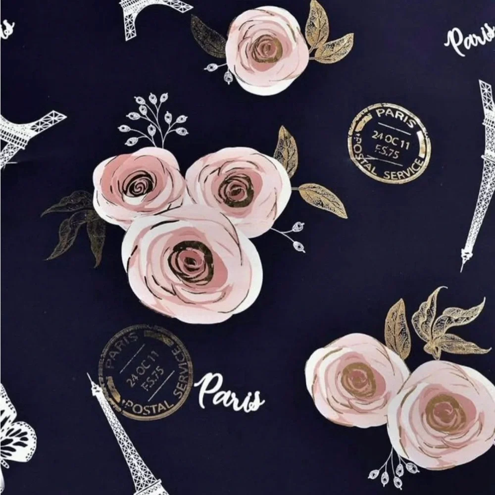 Floral Parisian Bedding Set - Navy and Pink